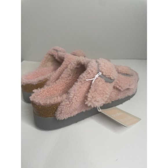 Birkenstock Arizona Teddy Shearling Platform Sandals Pink Big Buckle 41 US 10 - Picture 3 of 7